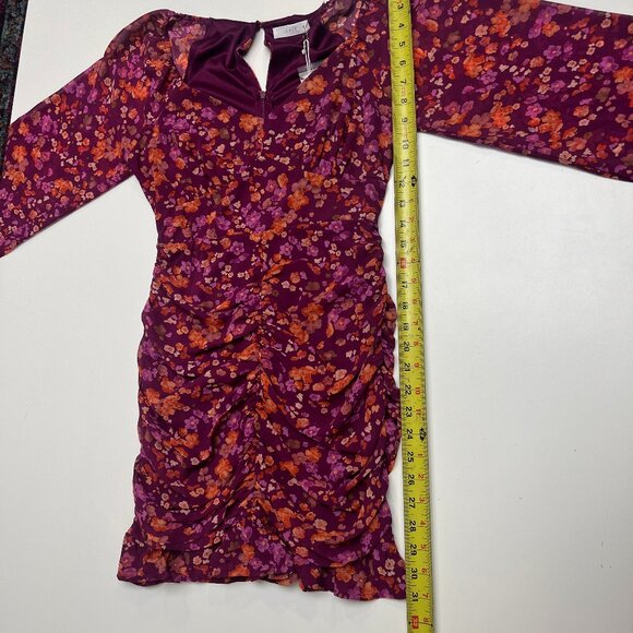 NWT Floral Purple Snitched Bubble Sleeve Mini Dress - Picture 3 of 6